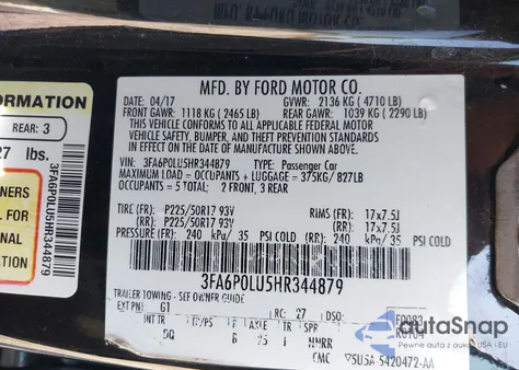 2017 Ford Fusion Hybrid Se z USA, uszkodzony, nr VIN 3FA6P0LU5HR344879